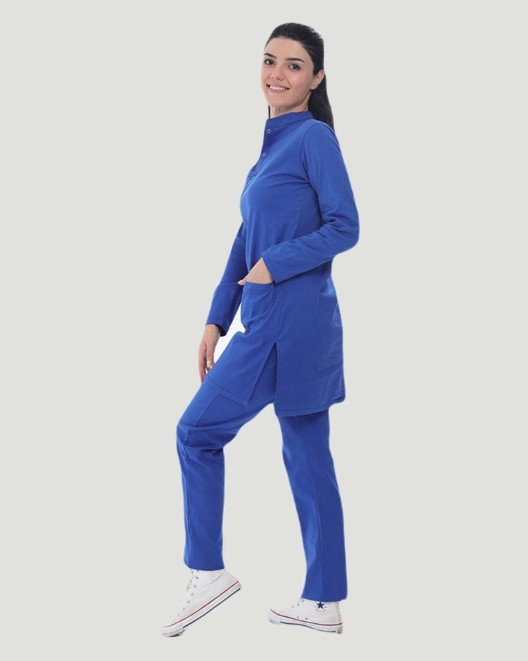 U-FLEX LİKRALI TESETTÜR CERRAHİ FORMA TAKIM Saks Mavi - L