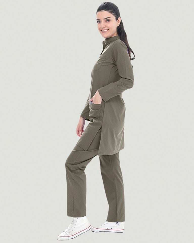 CORE-FLEX LİKRALI TESETTÜR UNİFORMA  TAKIM XL - Haki Yeşil