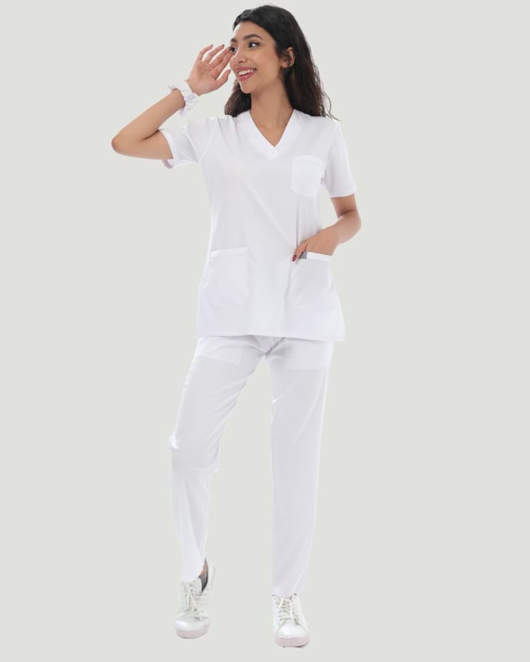 CORE FLEX  LİKRALI KADIN CERRAHİ TAKIM Beyaz - XL