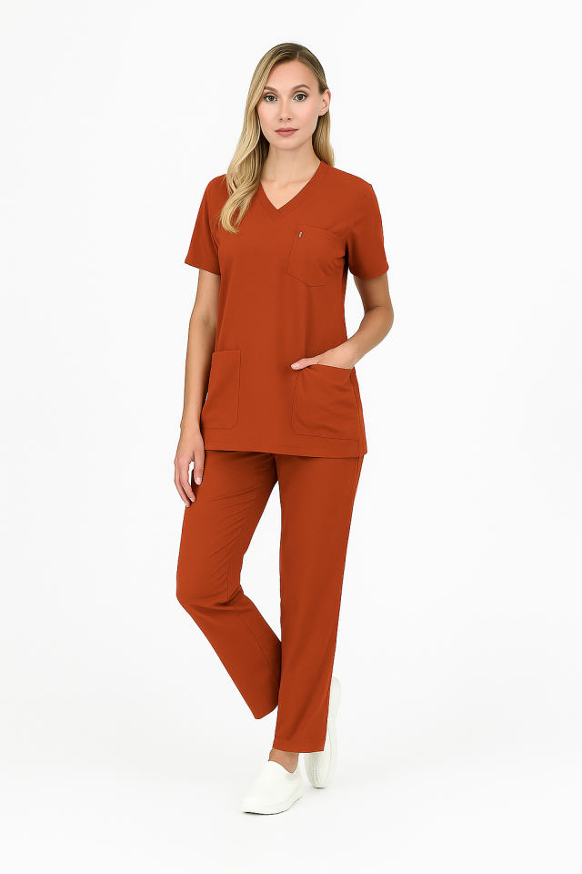 CORE FLEX  LİKRALI KADIN CERRAHİ TAKIM XXL - Kiremit