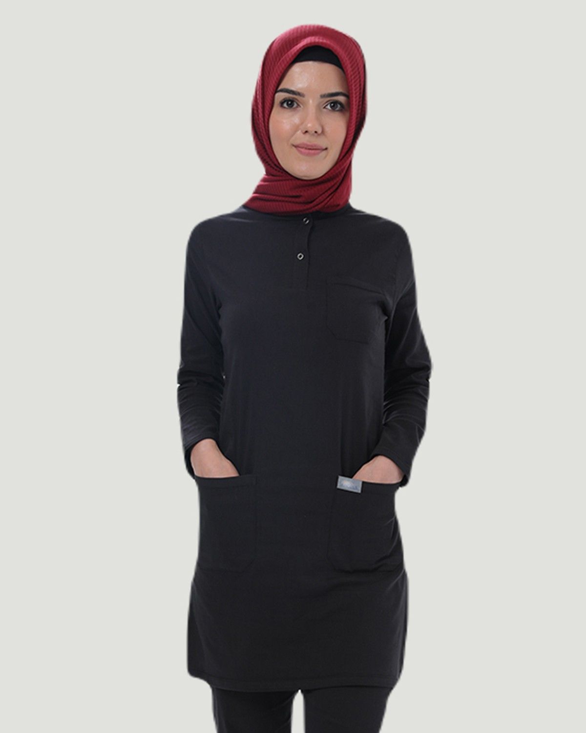 TERİKOTON (İNCE KUMAŞ) TESETTÜR CERRAHİ UNİFORMA TAKIM S - Siyah