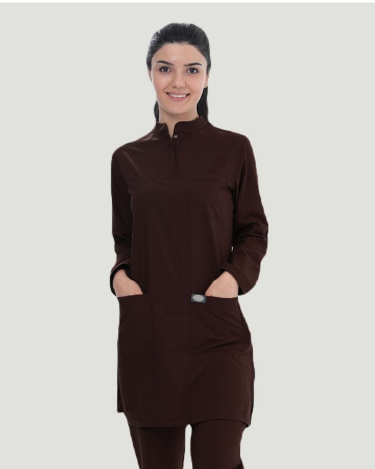TERİKOTON (İNCE KUMAŞ) TESETTÜR CERRAHİ UNİFORMA TAKIM S - Kahverengi