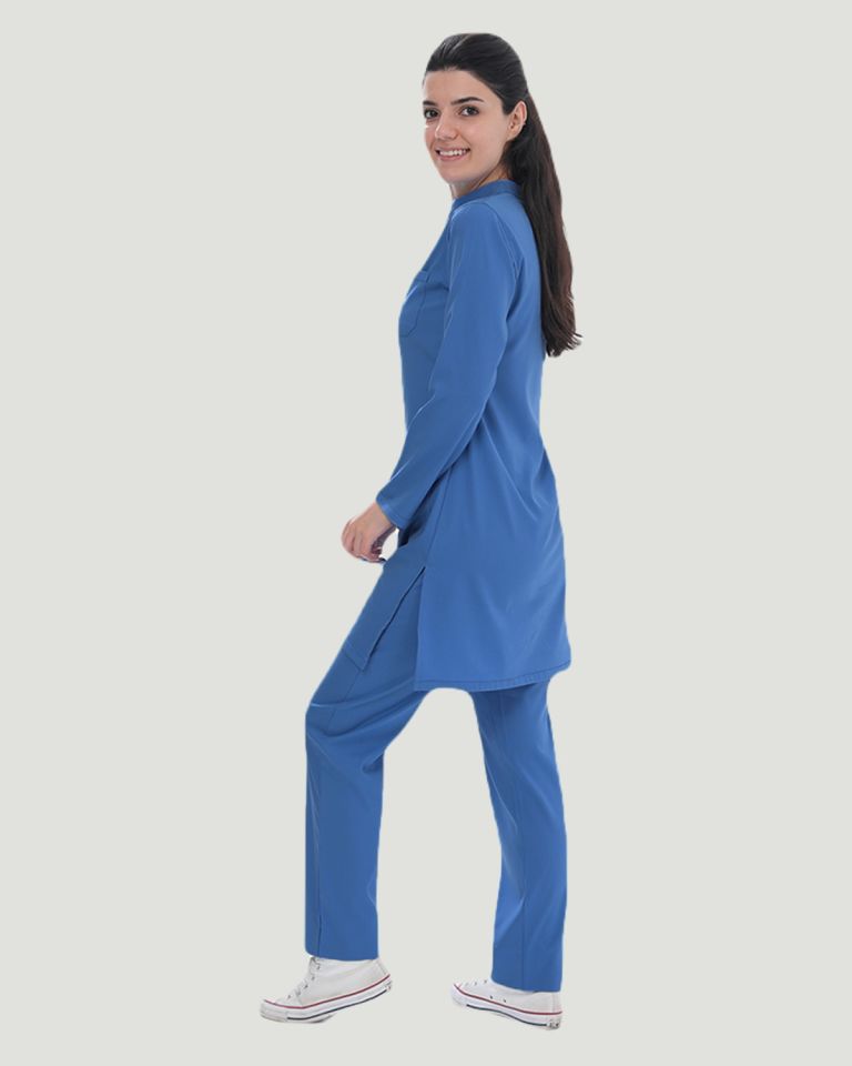 TERİKOTON (İNCE KUMAŞ) TESETTÜR CERRAHİ UNİFORMA TAKIM S - Parlament Mavi