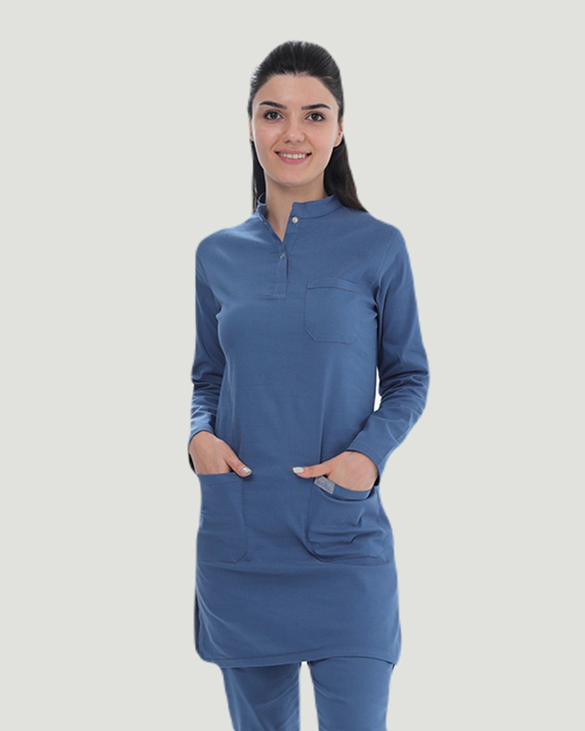 TERİKOTON (İNCE KUMAŞ) TESETTÜR CERRAHİ UNİFORMA TAKIM M - Indigo