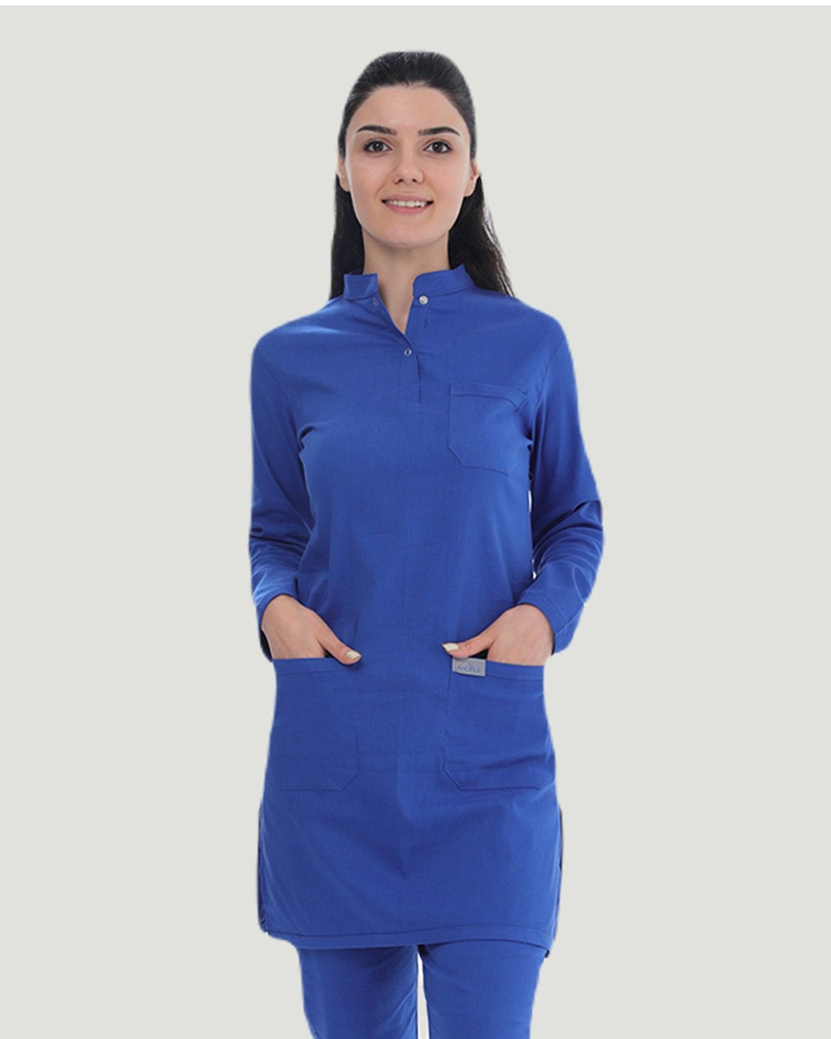 TERİKOTON (İNCE KUMAŞ) TESETTÜR CERRAHİ UNİFORMA TAKIM Saks Mavi - L