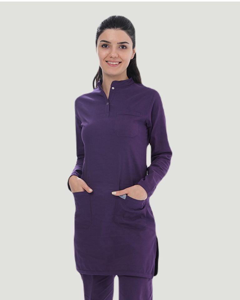 TERİKOTON (İNCE KUMAŞ) TESETTÜR CERRAHİ UNİFORMA TAKIM Mor - XL