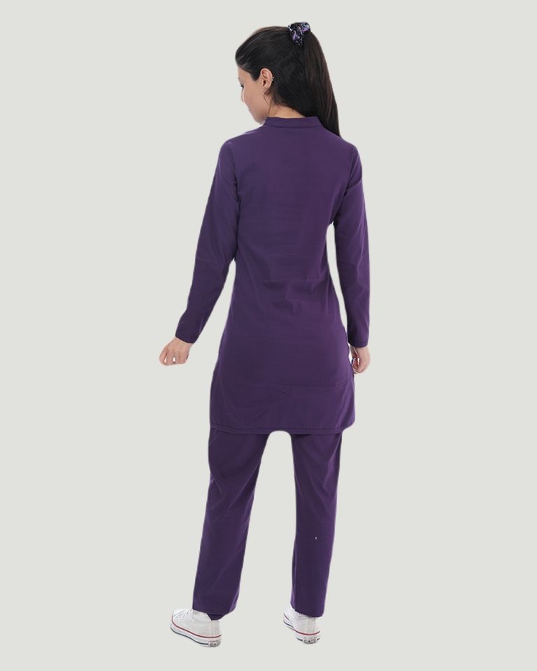 TERİKOTON (İNCE KUMAŞ) TESETTÜR CERRAHİ UNİFORMA TAKIM Mor - XL