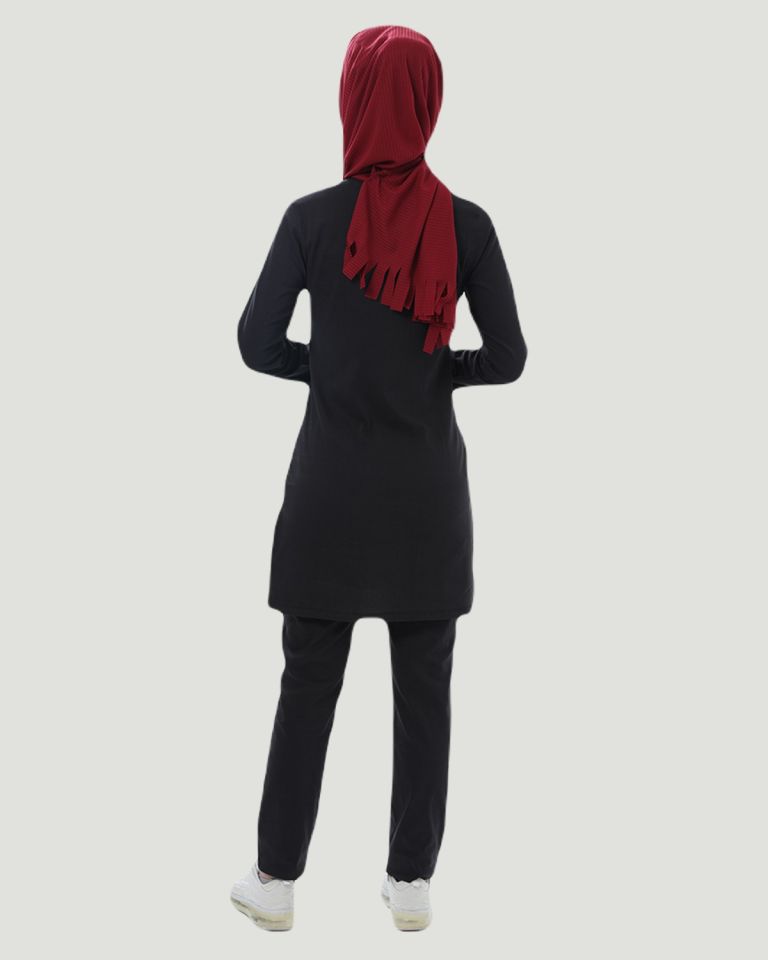 TERİKOTON (İNCE KUMAŞ) TESETTÜR CERRAHİ UNİFORMA TAKIM Siyah - XXL