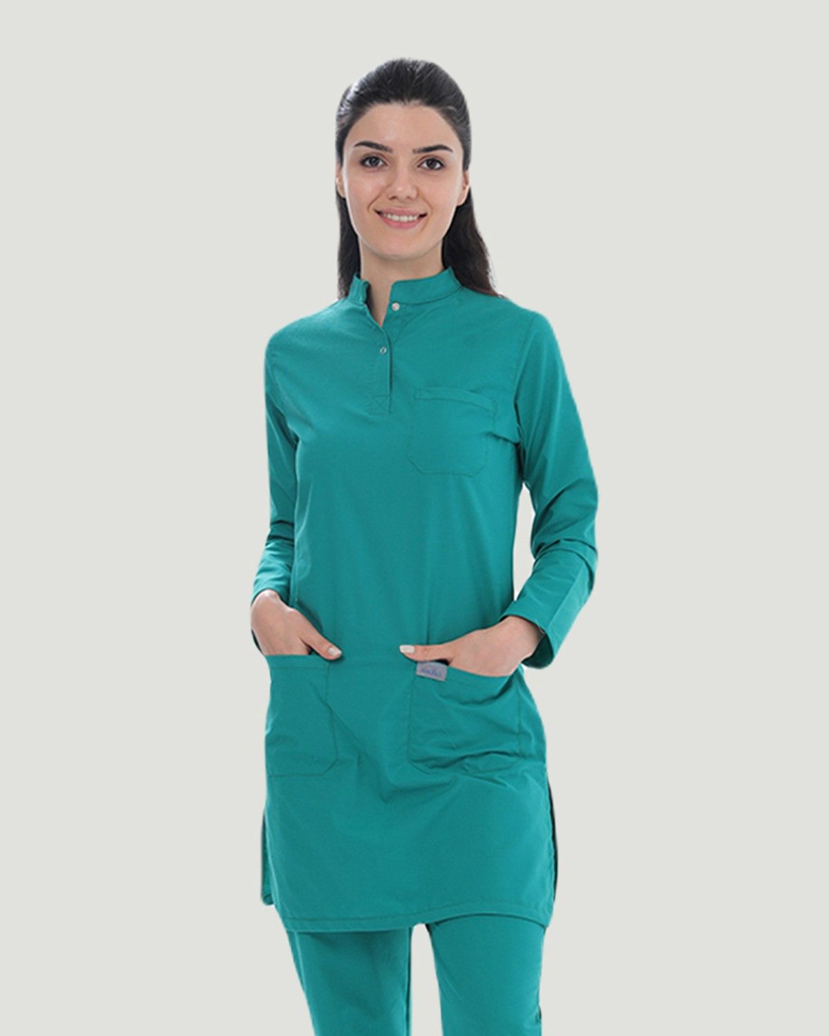 TERİKOTON (İNCE KUMAŞ) TESETTÜR CERRAHİ UNİFORMA TAKIM XXL - Benetton Yeşil