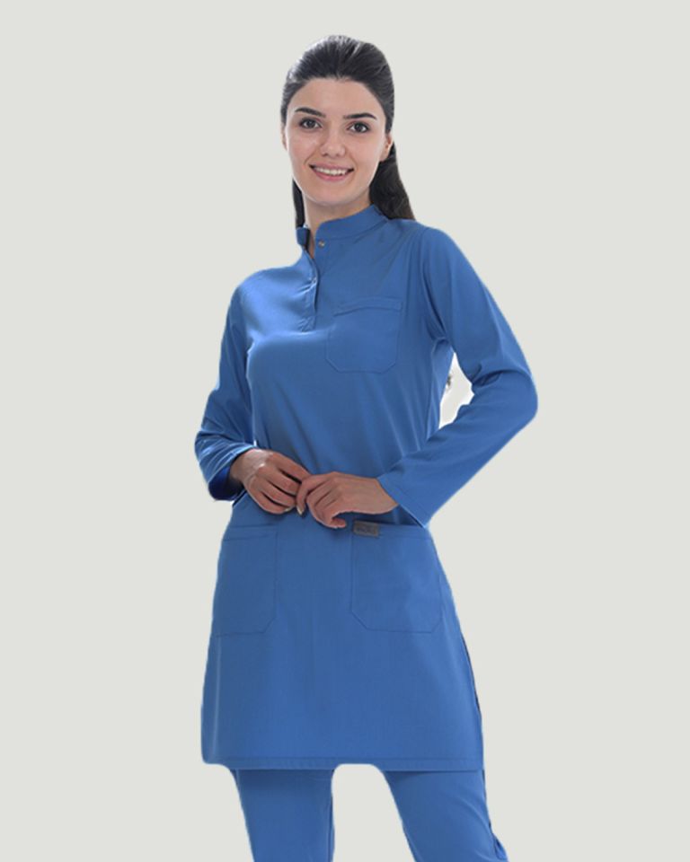 TERİKOTON (İNCE KUMAŞ) TESETTÜR CERRAHİ UNİFORMA TAKIM XXL - Parlament Mavi