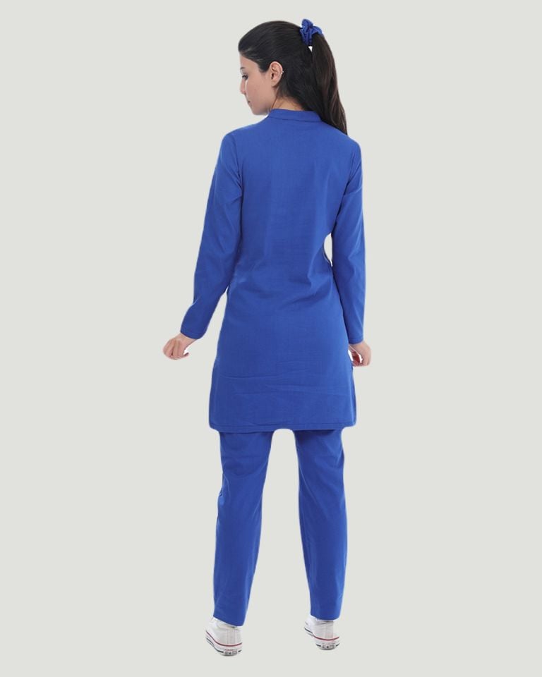 TERİKOTON (İNCE KUMAŞ) TESETTÜR CERRAHİ UNİFORMA TAKIM Saks Mavi - XXL